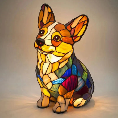Vitrino | Handgefertigte Tischlampe im Tiffany-Stil mit Corgi-Motiv 🐾✨